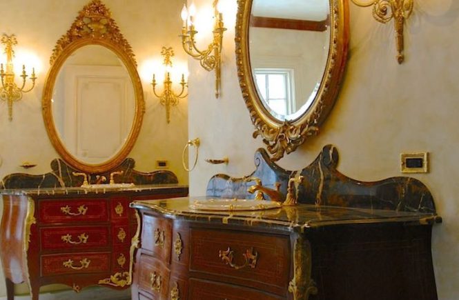Venetian plaster gold leaf furniture bath