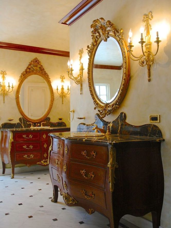 Venetian plaster gold leaf furniture bath