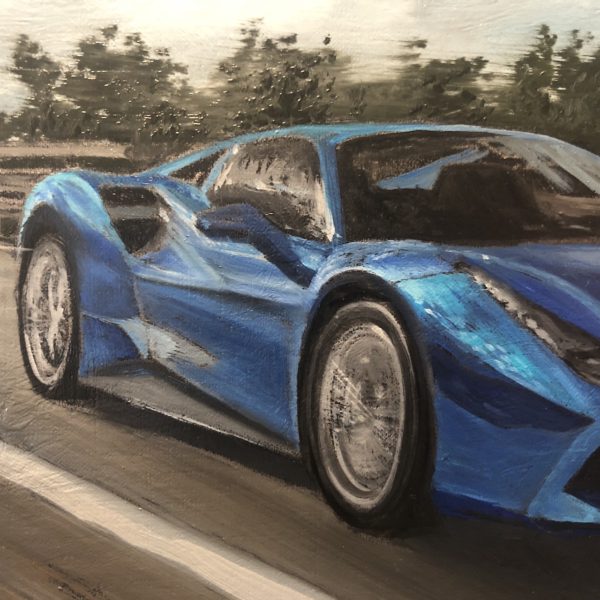 Oil painting on linen luxury Ferrari blue