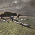 kayaks at night, oil on linen