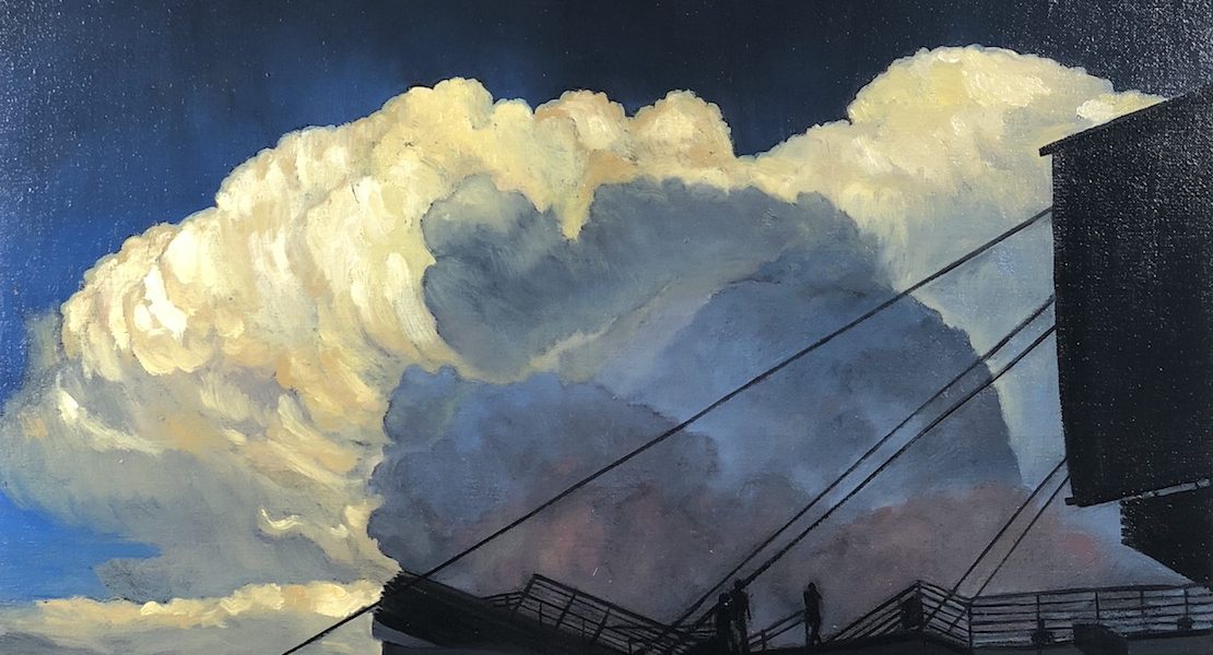 oil painting clouds with ship