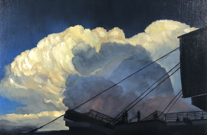 oil painting clouds with ship